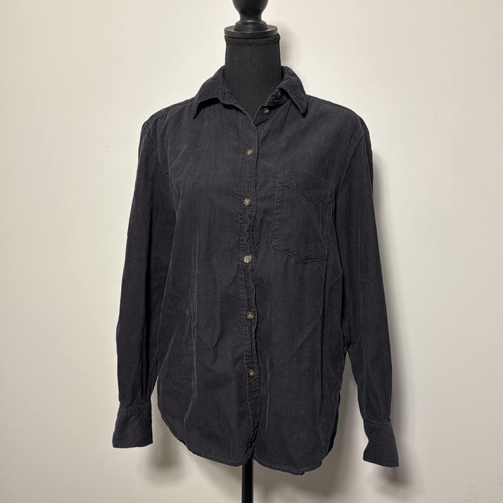 H&M Navy Blue Corduroy Button-Down Shirt - Women’s Size XS - Picture 2 of 8